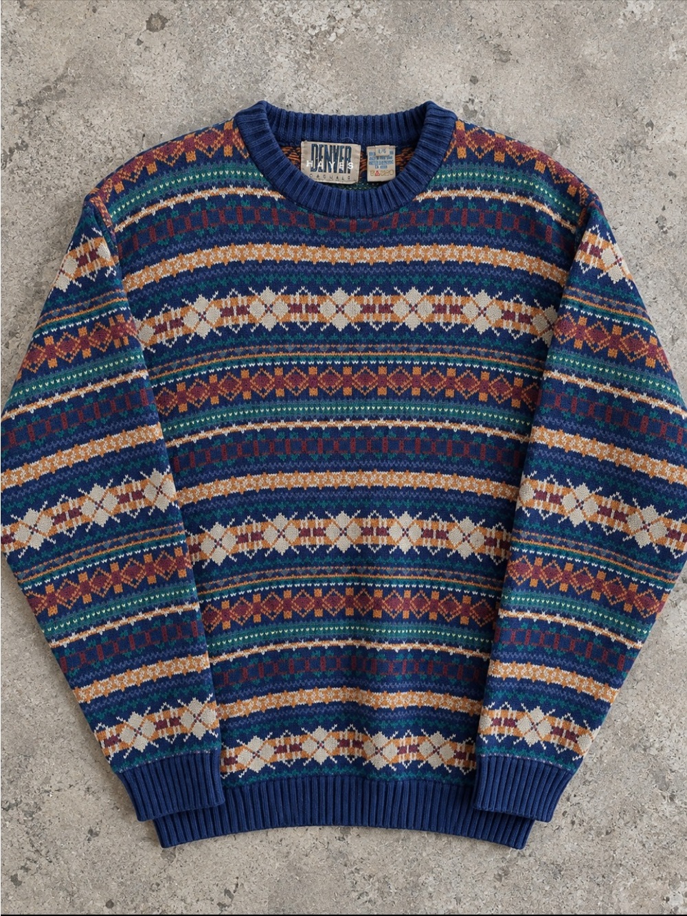 Vintage 90s Denver Haynes Fair Isle Sweater Woman Large 100% Cotton Grandpa Knit